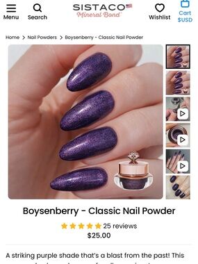 Sistaco Boysenberry Classic Nail Powder — Deep Shimmer Purple